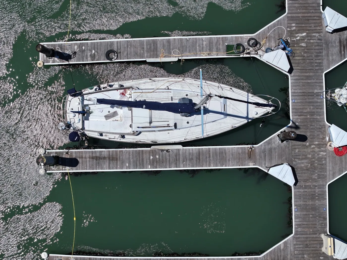 Aerial view of the ship at the pier